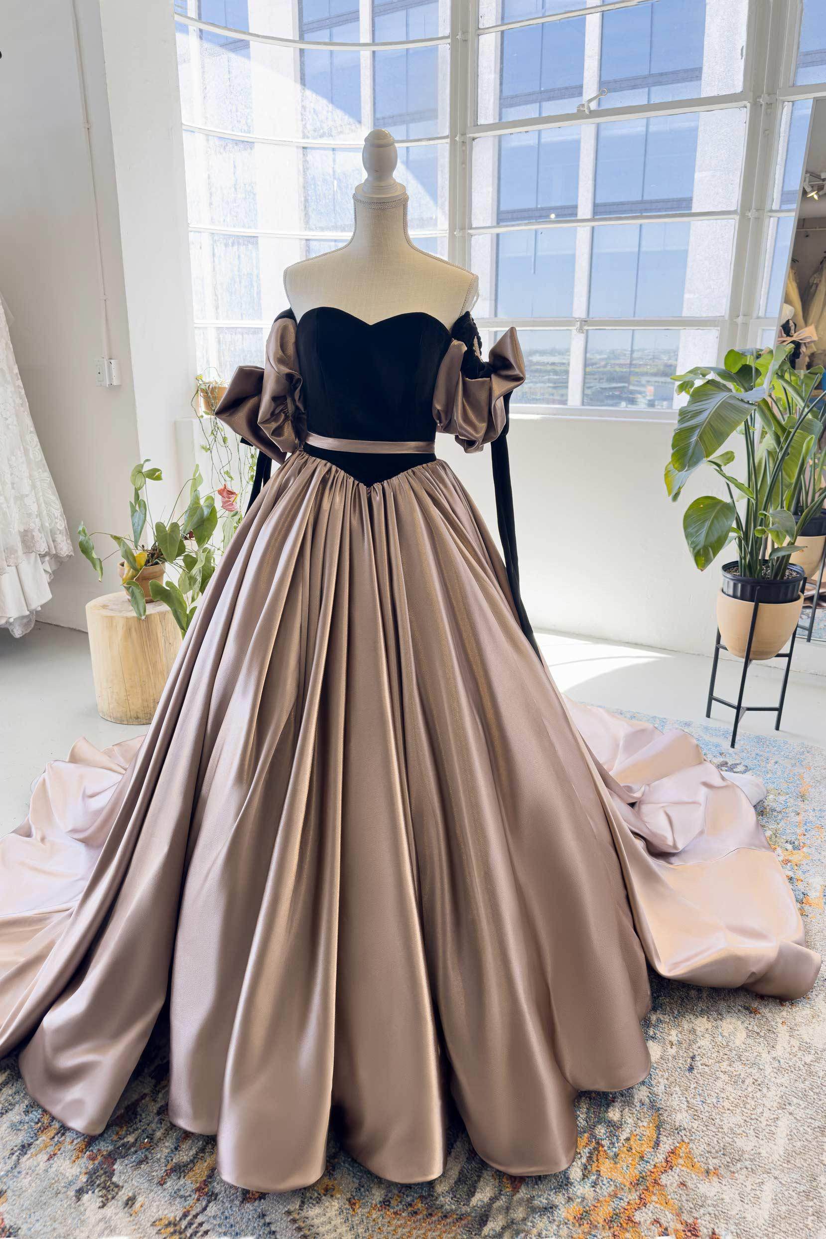 A-Line Chapel Train Satin Wedding Dress CW2990 - COCOMELODY